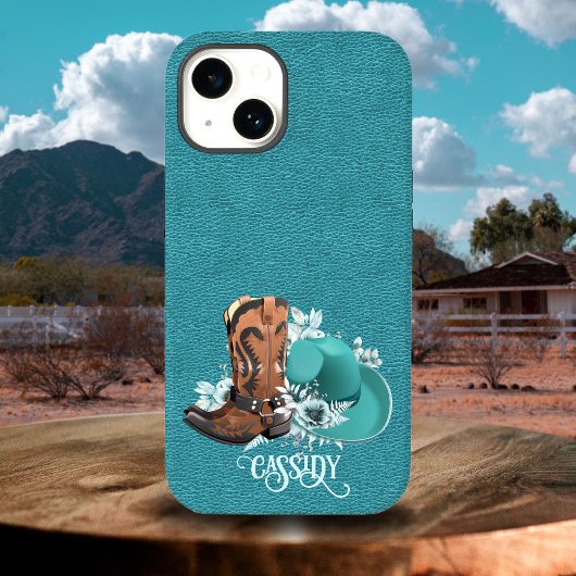 Ledertextur Cowgirl braun Türkis Case-Mate iPhone Hülle