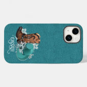 Ledertextur Cowgirl braun Türkis Case-Mate iPhone Hülle (Rückseite (Horizontal))