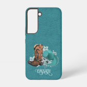 Ledertextur Cowgirl braun Türkis Samsung Galaxy Hülle (Rückseite)