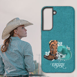 Ledertextur Cowgirl braun Türkis Samsung Galaxy Hülle