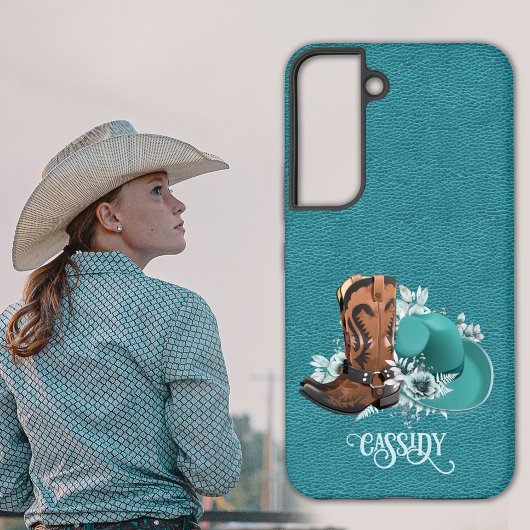 Ledertextur Cowgirl braun Türkis Samsung Galaxy Hülle