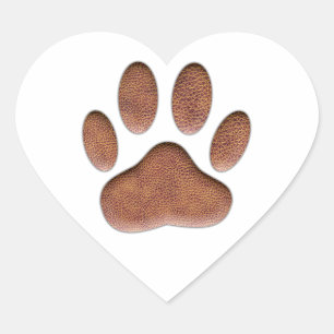 Ledertextur Dog Paw Print Herz-Aufkleber