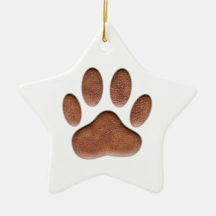 Ledertextur Dog Paw Print Keramik Ornament