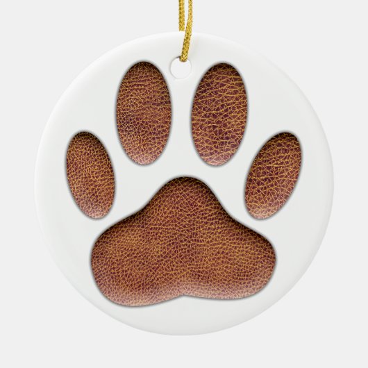 Ledertextur Dog Paw Print Keramik Ornament (Vorne)