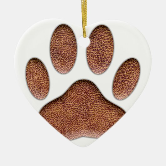 Ledertextur Dog Paw Print Keramik Ornament (Vorne)