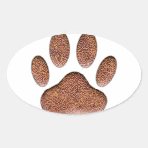 Ledertextur Dog Paw Print Ovaler Aufkleber