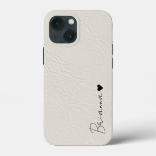 Ledertextur Elfenbein minimalistische Herzschrift Case-Mate iPhone Hülle