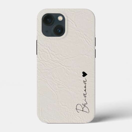 Ledertextur Elfenbein minimalistische Herzschrift Case-Mate iPhone Hülle (Rückseite)