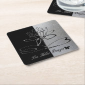 Lee Hiller Designs Logo Accents Black & Stainless Rechteckiger Pappuntersetzer (angewinkelt)