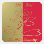 Lee Hiller Designs Logo Akzente Gold Rot Quadratischer Aufkleber (Vorderseite)