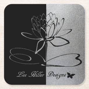 Lee Hiller Designs Logo Akzente Schwarz & Edelstah Rechteckiger Pappuntersetzer