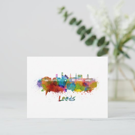 Leeds V2 Skyline in Aquarellfarben Postkarte (Stehend Vorderseite)