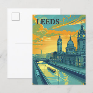 Leeds Yorkshire Vintage Retro Reiseillustration Postkarte