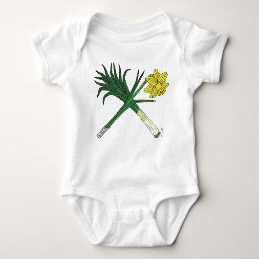 Leek und Daffodil Crossed Baby Strampler (Vorderseite)