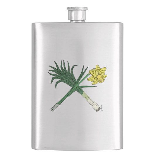 Leek und Daffodil Crossed Flachmann (Vorderseite)
