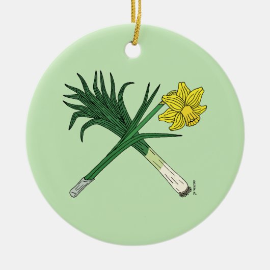 Leek und Daffodil Crossed Keramikornament (Vorne)