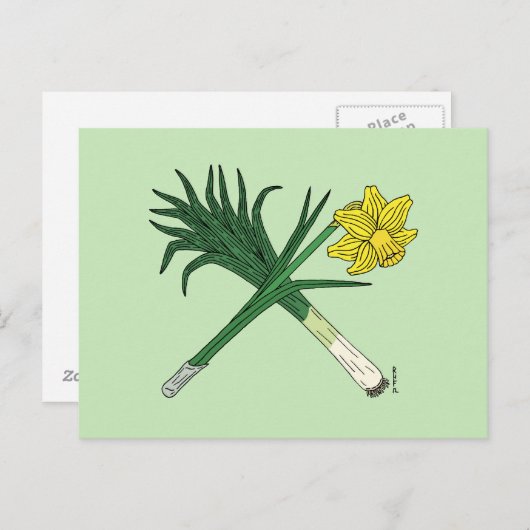 Leek und Daffodil Crossed Postkarte (Vorne/Hinten)