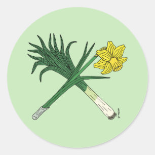 Leek und Daffodil Crossed Runder Aufkleber