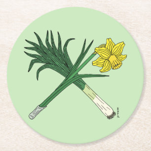 Leek und Daffodil Crossed Runder Pappuntersetzer
