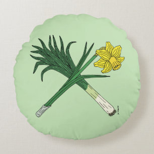 Leek und Daffodil Crossed Rundes Kissen