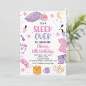 Leepover Schlummer Party rosa lila zwischen Einladung (Stehend Vorderseite)