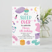 Leepover Schlummer Party rosa lila zwischen Einladung (Stehend Vorderseite)