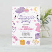 Leepover Schlummer Party rosa lila zwischen Einladung (Stehend Vorderseite)