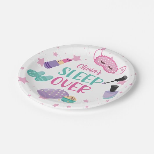 Leepover Schlummer Party rosa lila zwischen Pappteller (Schrägansicht)