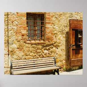 Leere Bank vor einer Wand, Monteriggioni, Poster