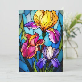 Leere flache Grußkarte mit Iris im Buntglasstil  Feiertagskarte