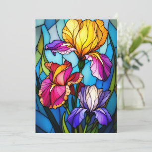 Leere flache Grußkarte mit Iris im Buntglasstil Feiertagskarte