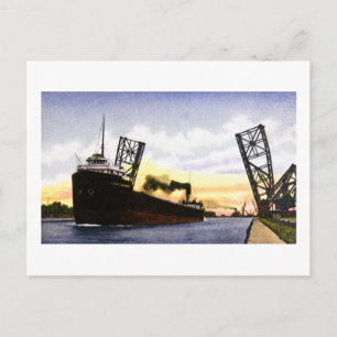 Leere Frachter über Bascule Bridge, Soo Locks Postkarte