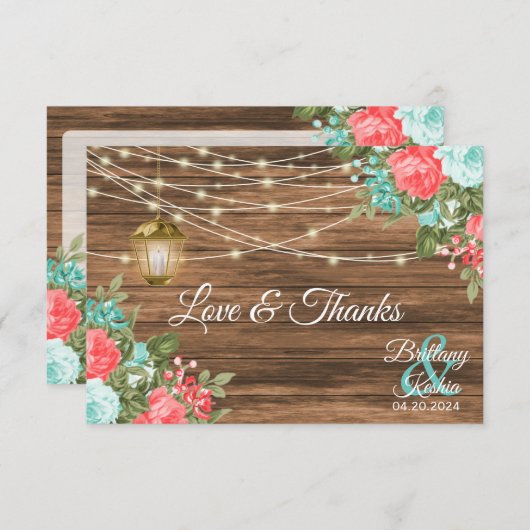 Leere - Holz, Laterne und Aquamarin, Korallenblume Dankeskarte (Vorne/Hinten)