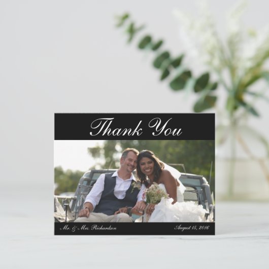 Leere - Horiz. B&W Custom Wedding Foto Vielen Dank Postkarte (Stehend Vorderseite)