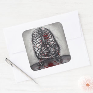 Leere Käfig Anatomie Herz Surrealismus Horror Kuns Quadratischer Aufkleber