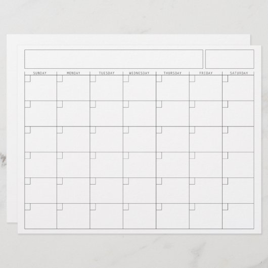 Leere Kalenderseite - Sonntag Start Landschaftsans Briefbogen (Vorne/Hinten)