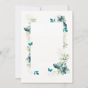Leere Karte - blau-grünes Blumen- und Schmetterlin