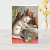 Leere Karte - freche Katzen-Reihe - Fischen-Katze (Gelbe Blume)