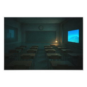 Leere Klasse mit Projektor Glow - Dreamcore Fotodruck