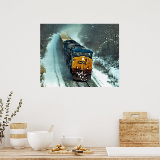 Leere Kohlebahn im Schnee Poster (Küche)