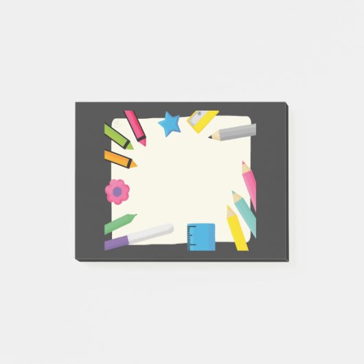 Leere Leinwand mit farbenfroher Schreibwarengrenze Post-it Klebezettel (Vorderseite)