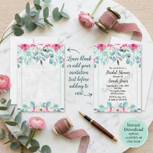 Leere rosa Aquarell-Blumen-Hochzeitseinladung Einladung