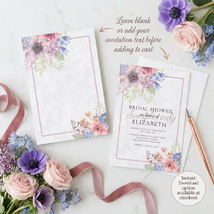 Leere rosa und blaue Aquarell-Blumenhochzeit Einladung
