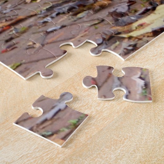Leere Sitzbank auf Waldfläche Puzzle (Seite)