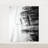 Leere Skilift // Schwarzer und Weißer Winter Wandteppich (Vorderseite)