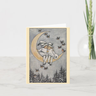 Leere winterliche Vintage-Elfen auf dem Mond Karte