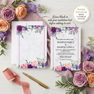 Leerer Budget Lila und orange florale Hochzeit Ein Einladung
