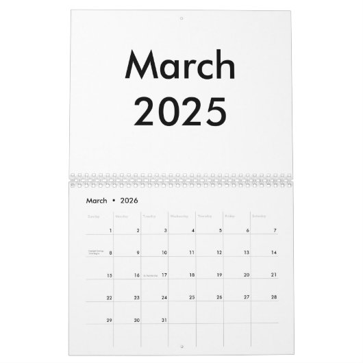 Leerer Kalender 2025 mit Monaten (Mär 2026)