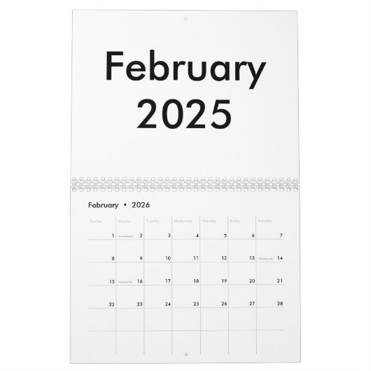 Leerer Kalender 2025 mit Monaten (Feb 2026)