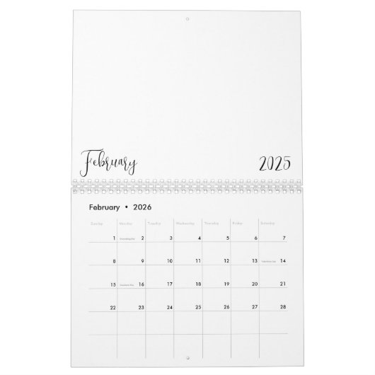 Leerer Kalender 2025 mit Text (Feb 2026)